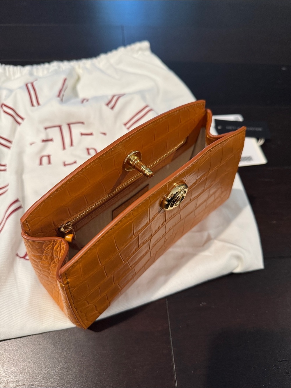 Liffner Croc Effect Pushlock Clutch in Mandarin - Picture 10 of 11